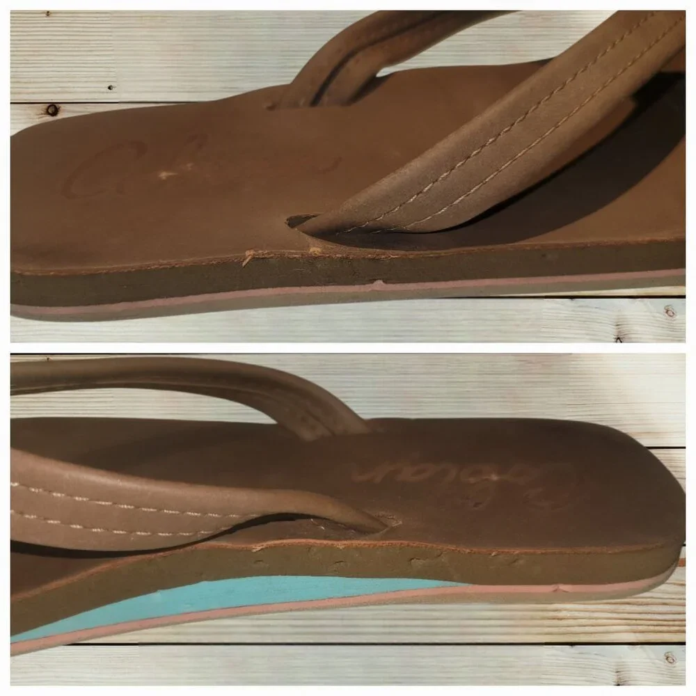 COBIAN - SIZE 8 - Women's Brown Flip Flops Sandals Blue Inner Accent - Picture 3 of 6